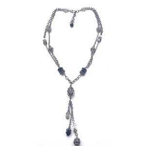 Brighton Silver-Tone Lariat Necklace with Black and Clear Accents